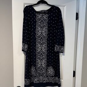 Chaps Navy Blue Dress with White Patterns